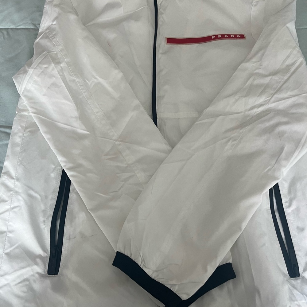 Prada White Windbreaker with Black Trim
